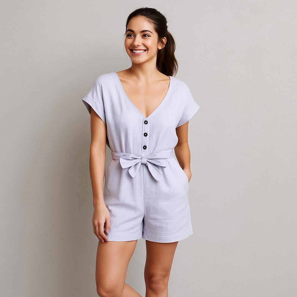 NWT Patagonia Organic 100% Cotton Gauze Tie Waist Romper Beluga Spring Size XS